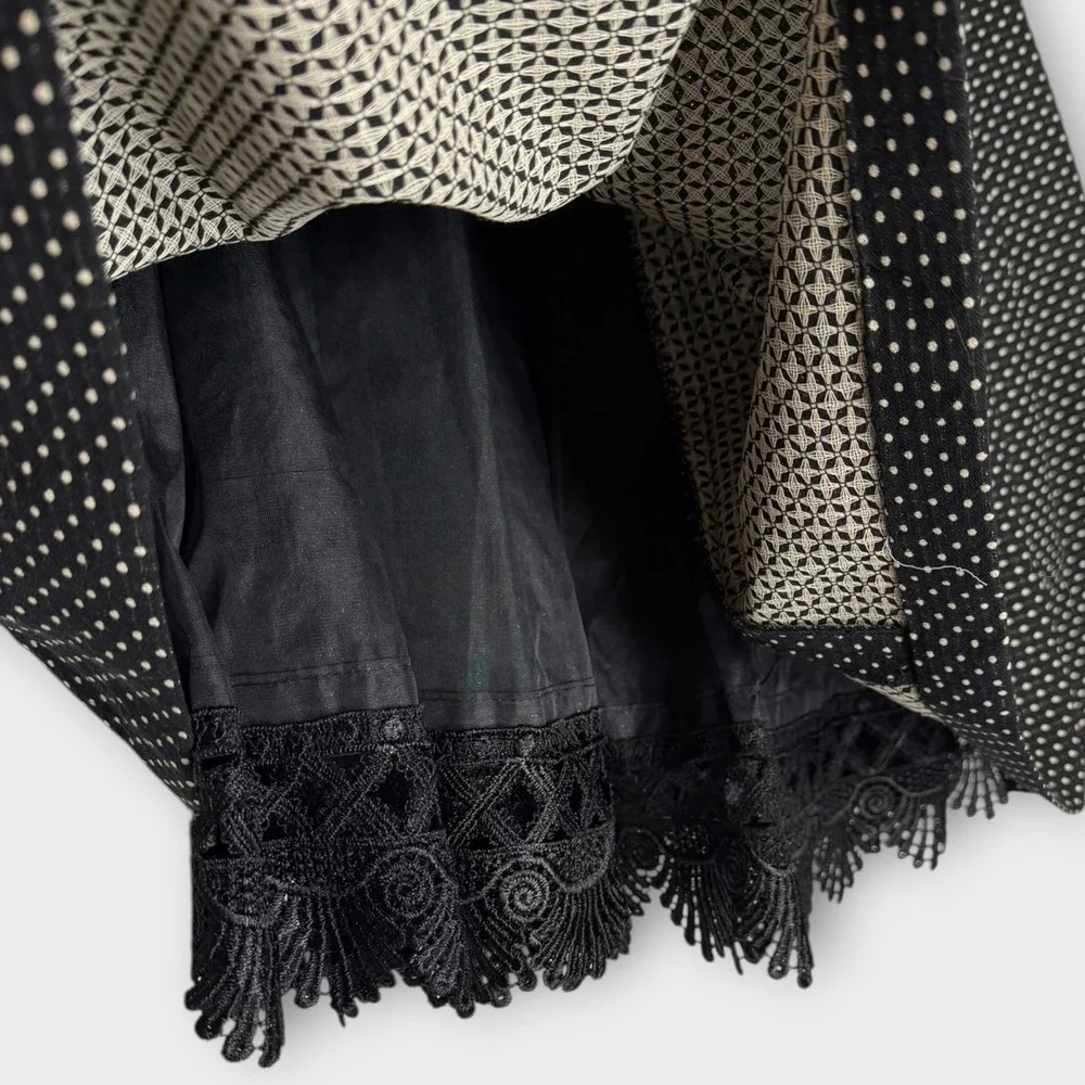 Retro Black White‎ Polka Dot Skirt Lace Twirl Pin Up Whimsygoth Glamour Sz Small